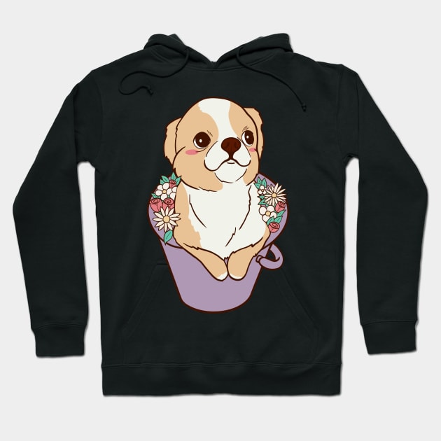 Cute Chihuahua dog in a bucket of flowers Hoodie by MariOyama